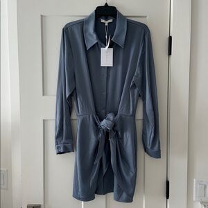 Wayf Grey Long Sleeve Mini Dress Blouse Medium